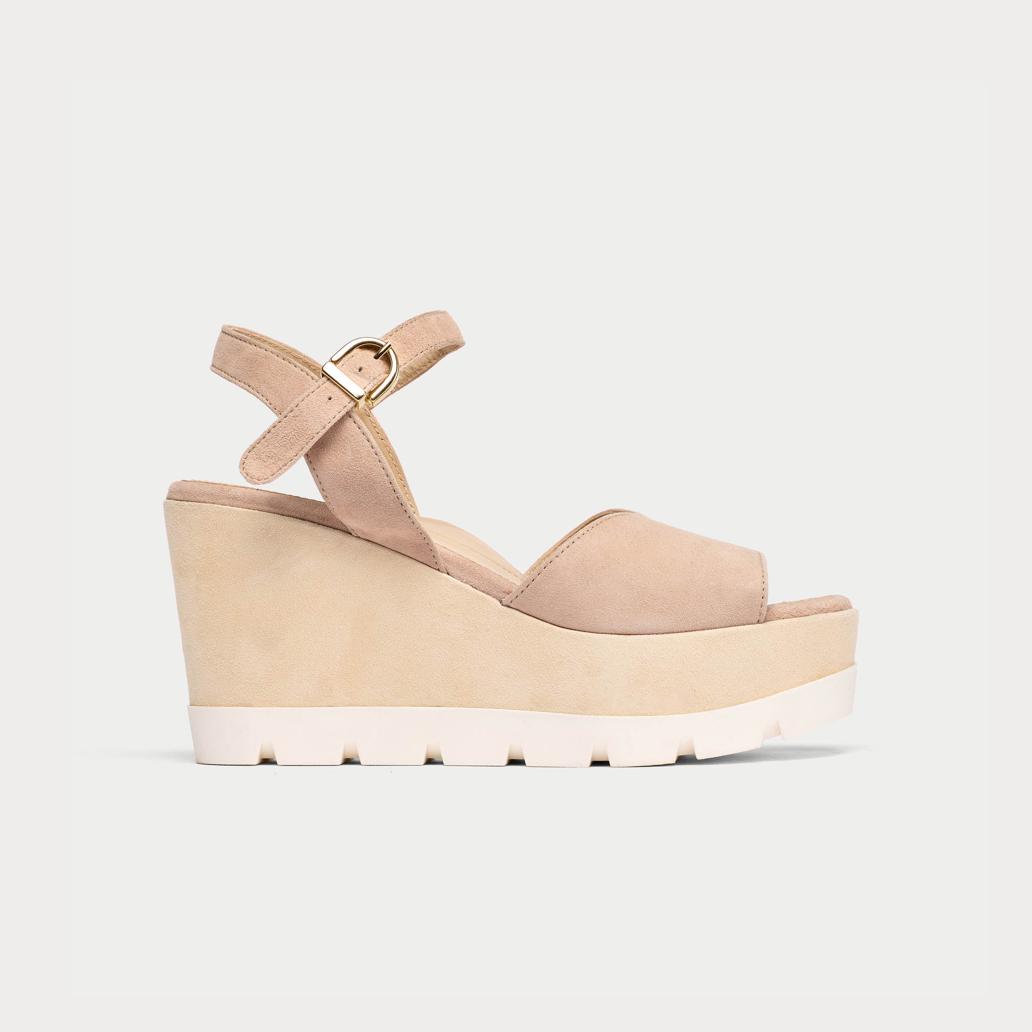 rosa neutral suede platform wedge sandals for bunions and wide feet