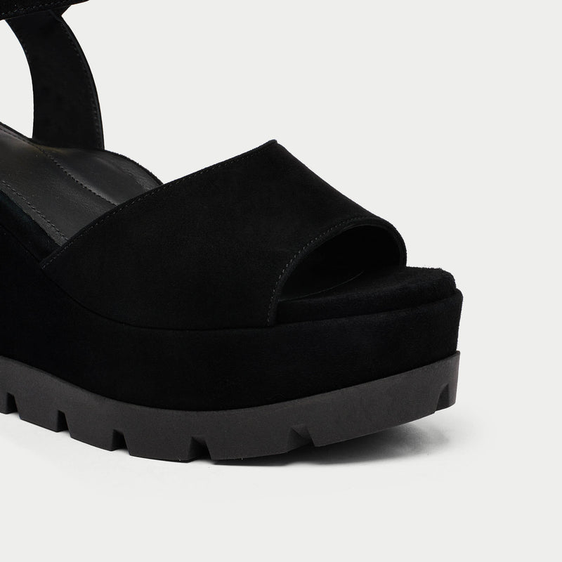 black suede wedges for bunions close up 