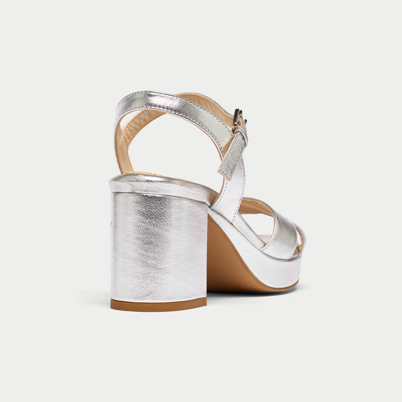 silver leather heels for bunions back view